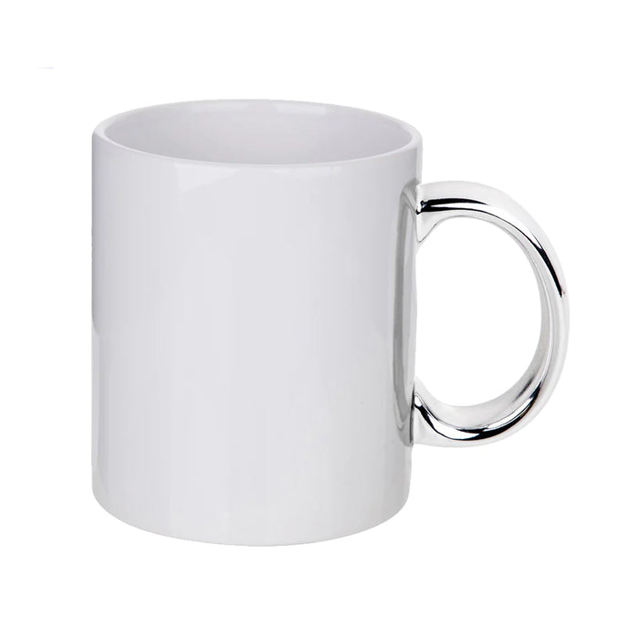 2 X 11oz - White Sublimation Mug with SILVER Handle   INCLUDING 2 X MAIL BOX