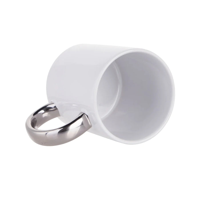 2 X 11oz - White Sublimation Mug with SILVER Handle   INCLUDING 2 X MAIL BOX
